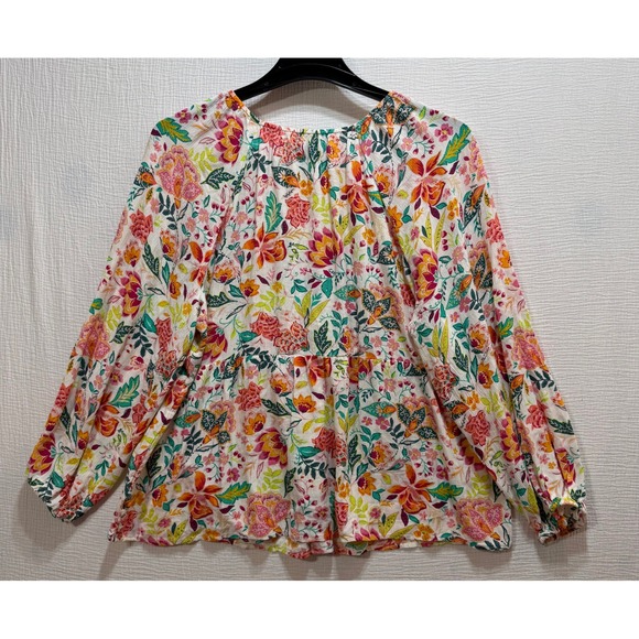 Old‎ Navy Women's XXL Floral Peasant Blouse 3/4 Sleeve V Neck Babydoll  Boho - Picture 2 of 8